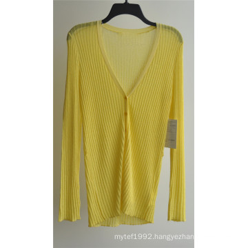 Ladies V-Neck Cardigan Pure Color Knitwear with Button